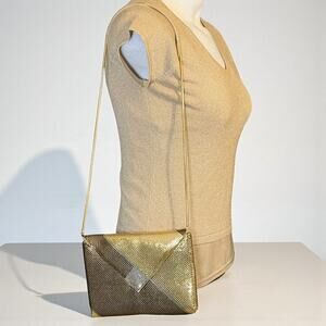 Vintage La Regale Gold Mesh Envelope Clutch Shoulder Bag Hong Kong Evening Purse